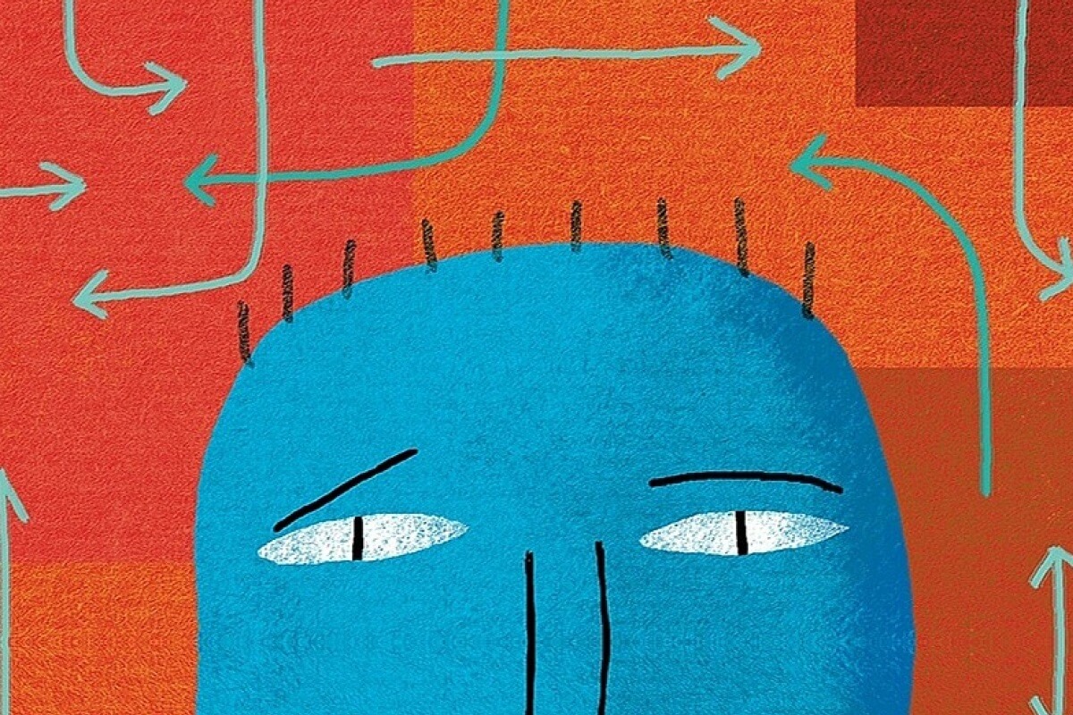 Drawing of worried head with arrows pointing in different directions