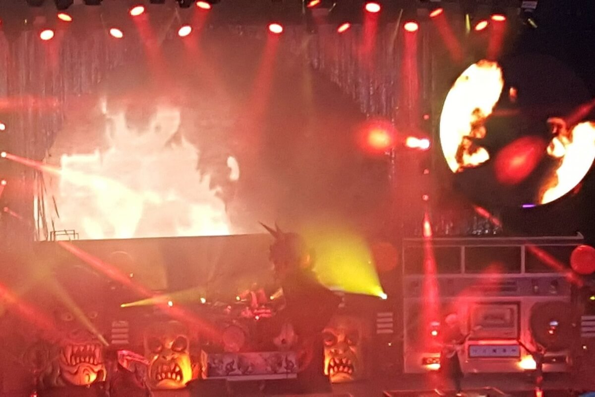 Rob Zombie heavy metal concert with pyrotechnics and lighting