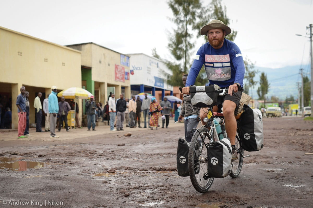 Ron Rutland on a bike in Africa