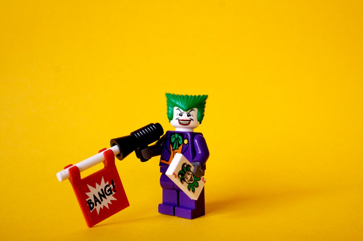 Lego villain with bang sign