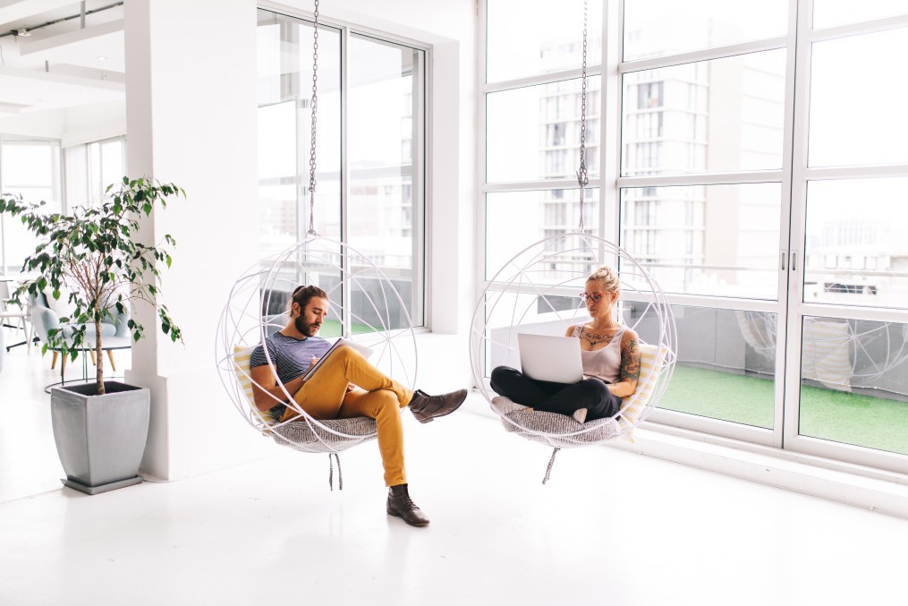 Woman and man working in an office area