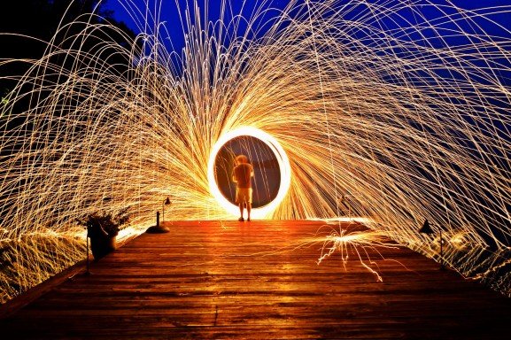Person with sparks flying around them