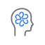 Person's head with atomic symbol for brain icon
