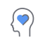 Person's head with heart for brain icon