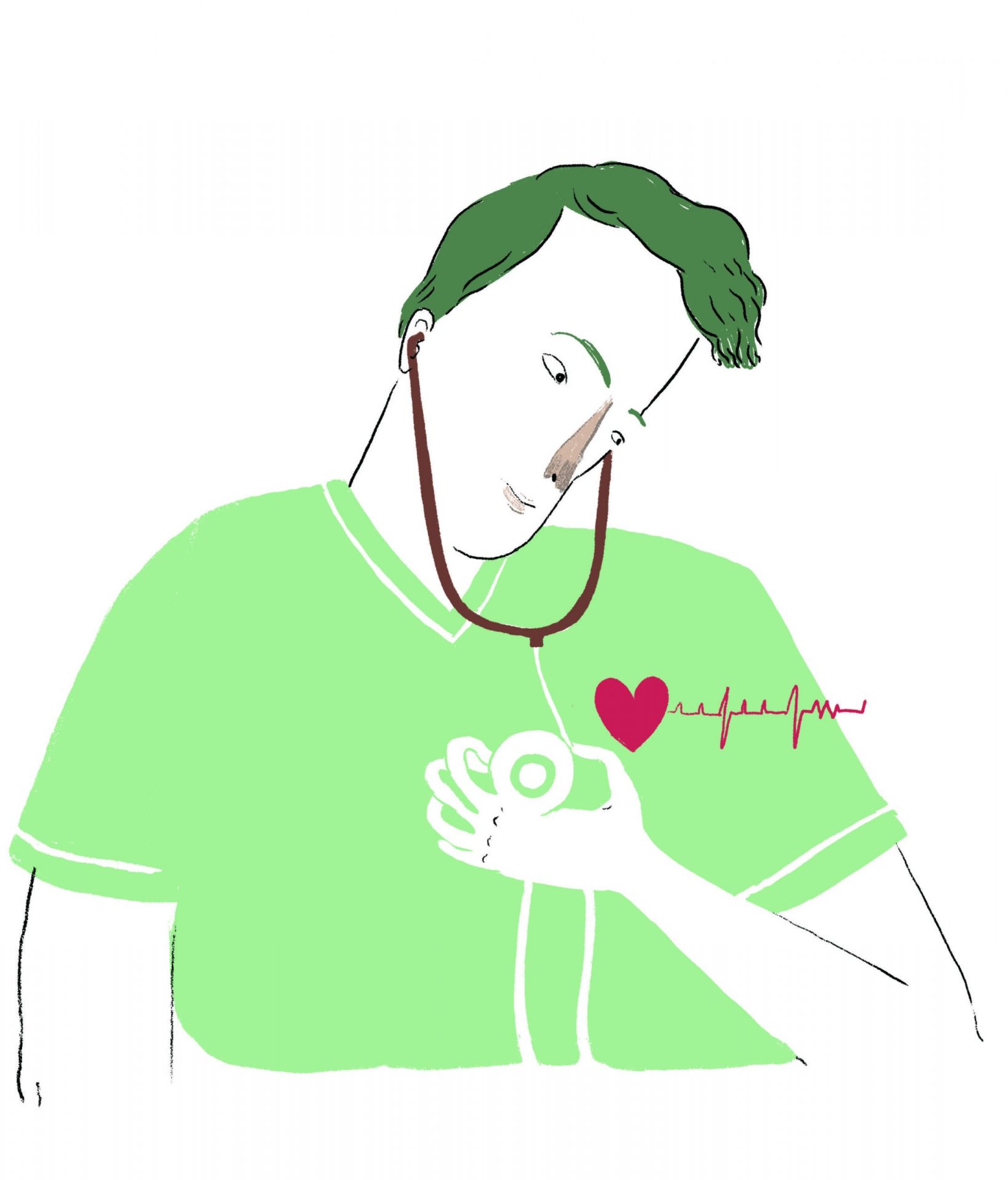 man listening to his heart with stethoscope