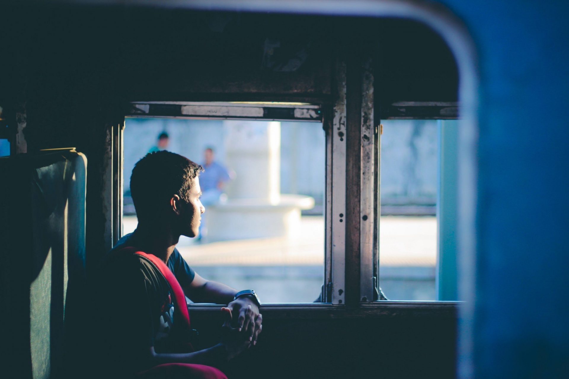 looking forward from train