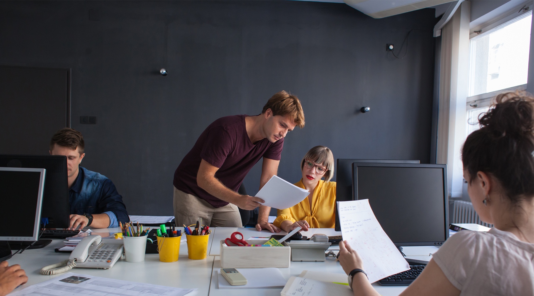 Employees working together at the office