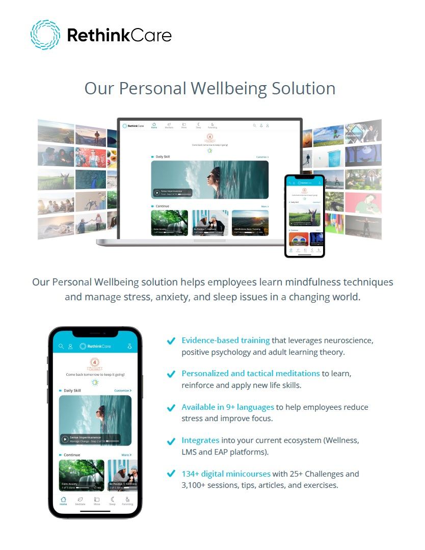 First page of RethinkCare personal wellbeing solution brochure