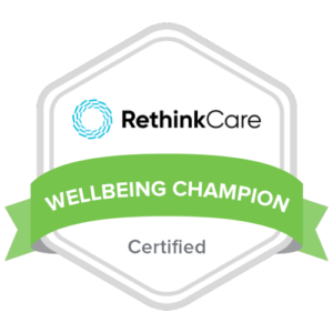 RethinkCare Wellbeing Champion Certified badge