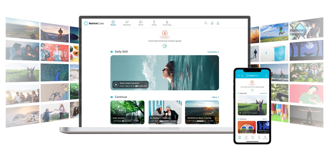 RethinkCare platform and app on laptop and smart phone