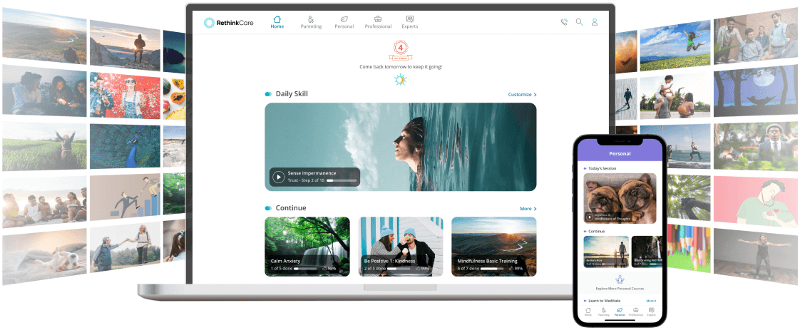 RethinkCare platform and app on laptop and smart phone