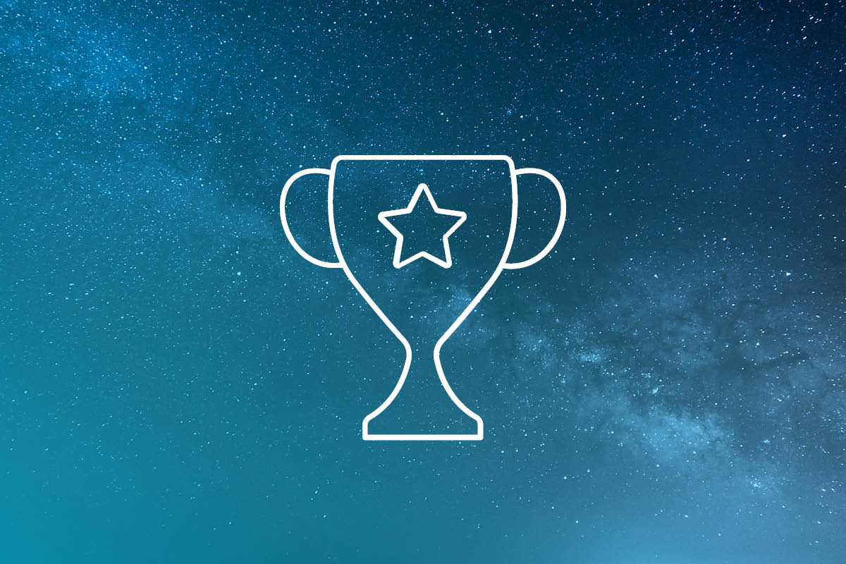 line icon of trophy over night sky with bright stars