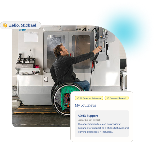 Man in wheelchair using an ADHD support app.