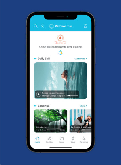RethinkCare Mental Wellness Mobile App Interface