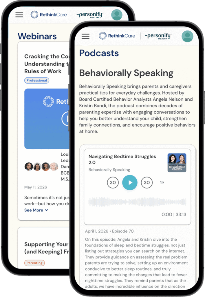 RethinkCare Parenting Podcasts and Webinars App UI